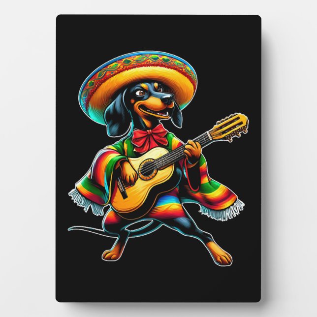Cinco de Mayo Dachshund Mariachi Guitar Plaque (Front)