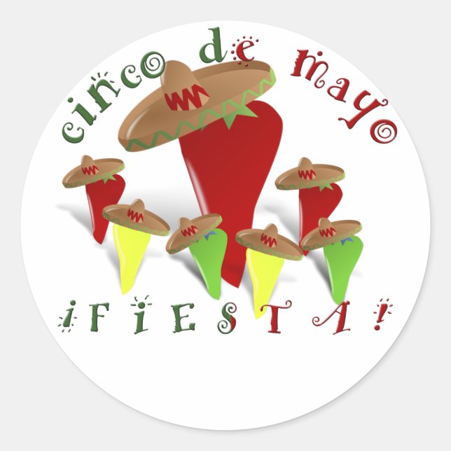 Cinco De Mayo Dancing Peppers Classic Round Sticker (Front)