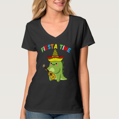 Cinco De Mayo Dinosaur Fiesta Time In Sombrero Wit T_Shirt