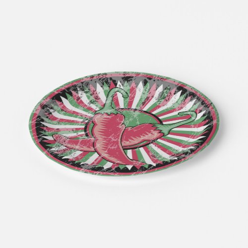 Cinco de Mayo Distressed Chili Peppers Paper Plates