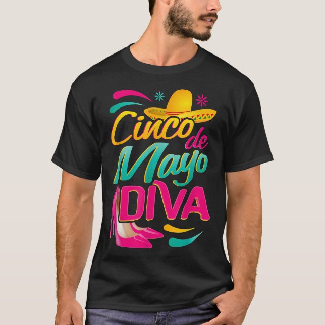 Cinco De Mayo Diva With A Meican Sombrero And Fusc T-Shirt (Front)