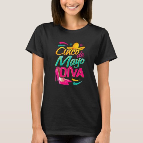 Cinco De Mayo Diva With A Mexican Sombrero And Fus T_Shirt