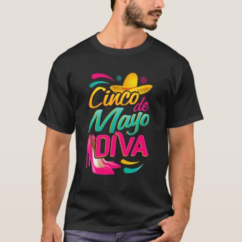 Cinco De Mayo Diva With A Mexican Sombrero And Fus T_Shirt