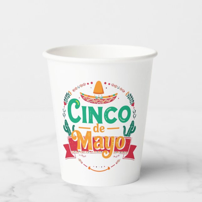 Cinco de Mayo Festive Fiesta Sombrero Paper Cups (Front)