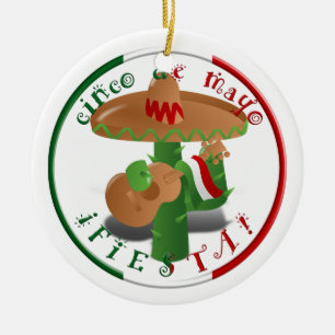 Cinco De Mayo Fiesta! Cactus with Sombrero Ceramic Ornament