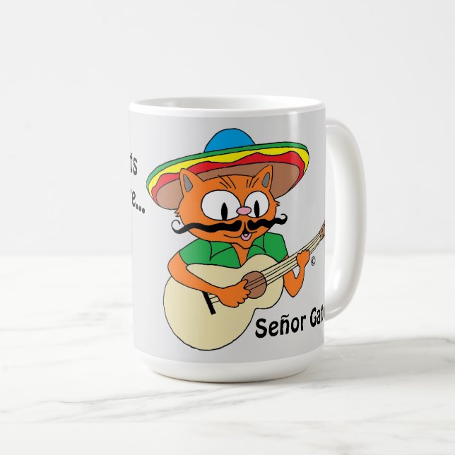 Cinco De Mayo Fiesta Cartoon Mustache Cat Funny Coffee Mug (Front Right)