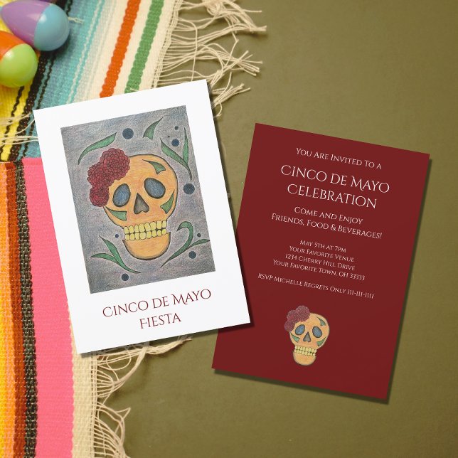  Cinco de Mayo Fiesta Colorful Sugar Skull Party  Invitation (Creator Uploaded)
