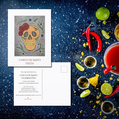 Cinco de Mayo Fiesta Colorful Sugar Skull Party Invitation Postcard