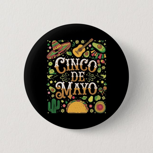 Cinco De Mayo Fiesta Cute Party Elements Button (Front)