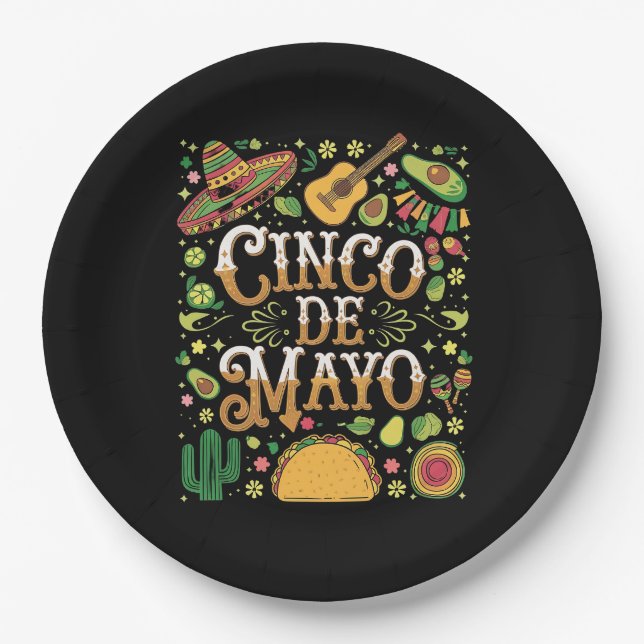 Cinco De Mayo Fiesta Cute Party Elements Paper Plates (Front)