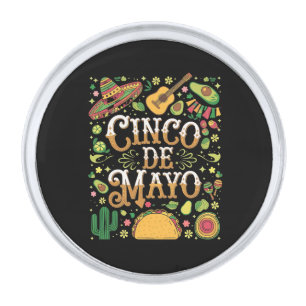 Cinco De Mayo Fiesta Cute Party Elements Silver Finish Lapel Pin