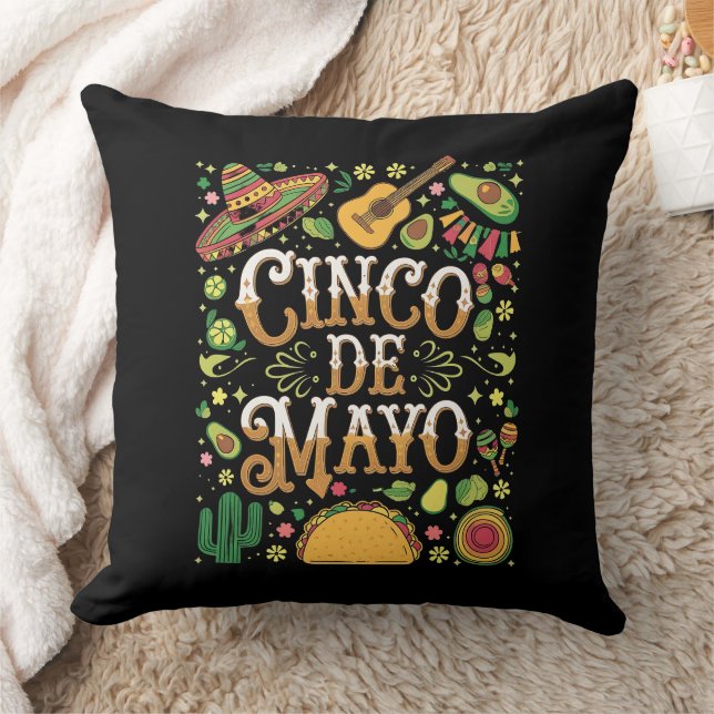 Cinco De Mayo Fiesta Cute Party Elements Throw Pillow (Blanket)