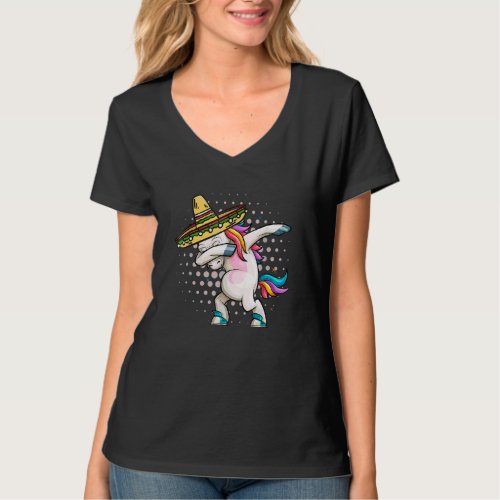 Cinco De Mayo Fiesta Dabbing Unicorn With Sombrero T_Shirt
