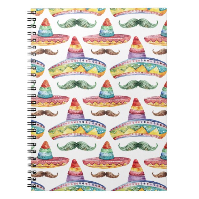 Cinco de Mayo Fiesta Hats Mustaches Notebook (Front)