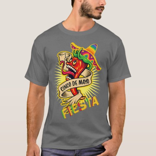Cinco De Mayo Fiesta Hot Chili Pepper In Sombrero  T_Shirt