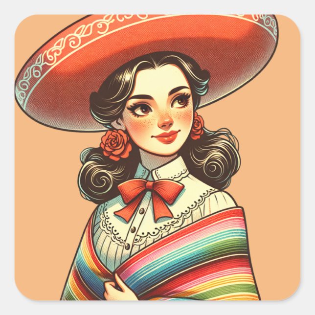 Cinco de Mayo Fiesta Party Favor Festive Square Sticker (Front)