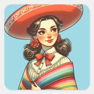 Cinco de Mayo Fiesta Party Favor Festive Square Sticker