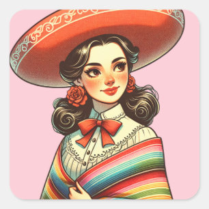 Cinco de Mayo Fiesta Party Favor Festive Square Sticker