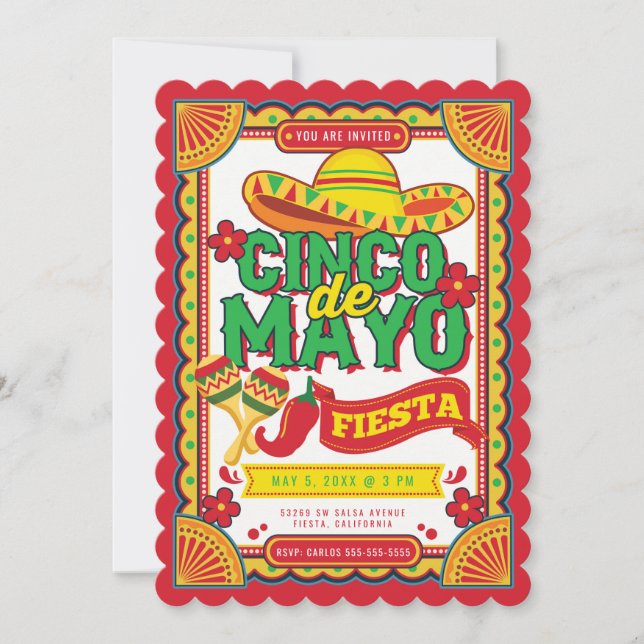 Cinco de Mayo Fiesta Sombrero Invitation (Front)