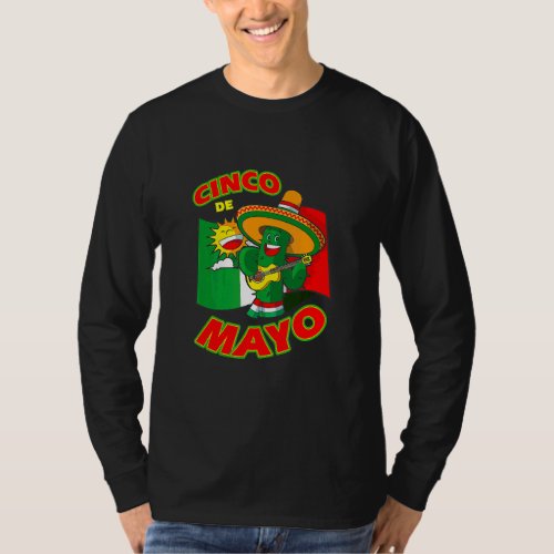 Cinco De Mayo Fiesta Viva Mexico Flag Cactus Sombr T_Shirt