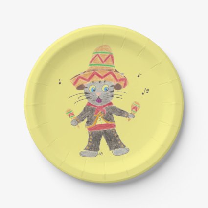 Cinco de Mayo fun cat mariachi musician yellow Paper Plate