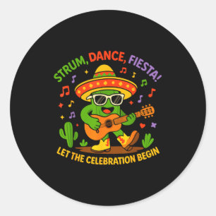 Cinco de mayo funny cactus sombrero strum danceCin Classic Round Sticker