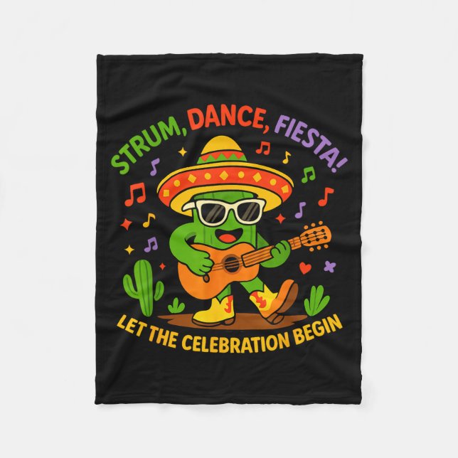 Cinco de mayo funny cactus sombrero strum danceCin Fleece Blanket (Front)