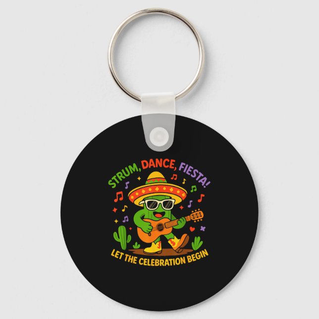 Cinco de mayo funny cactus sombrero strum danceCin Keychain (Front)