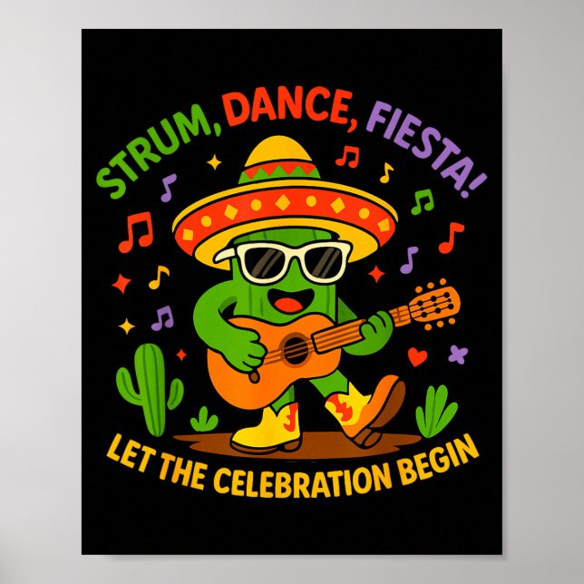 Cinco de mayo funny cactus sombrero strum danceCin Poster (Front)