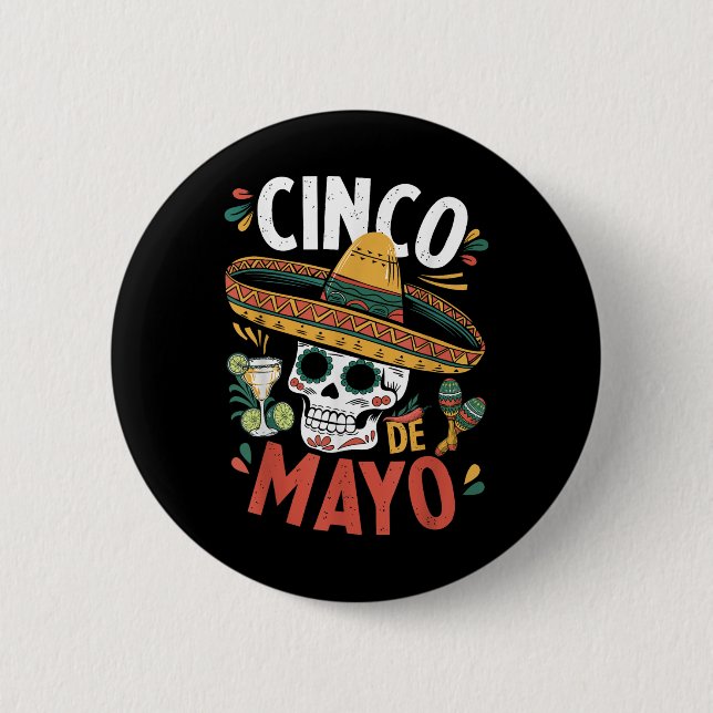Cinco De Mayo Funny Camisa Mexican Sombrero Fiesta Button (Front)