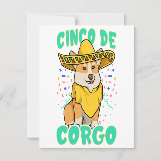 Cinco de Mayo Funny Corgi Dog with a Poncho _ Mexi Invitation (Front)