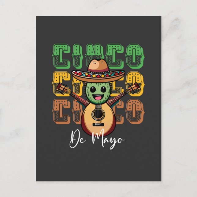 Cinco De Mayo Funny Mexican Cactus  Playing Guitar Postcard (Front)