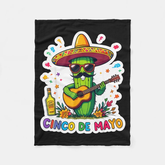 Cinco de mayo funny mexican cactus sunglassesCinco Fleece Blanket (Front)