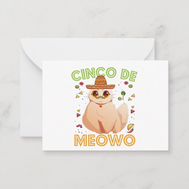 Cinco De Mayo Funny Mexican Cat Cindo De Mayo Gift Note Card (Front)