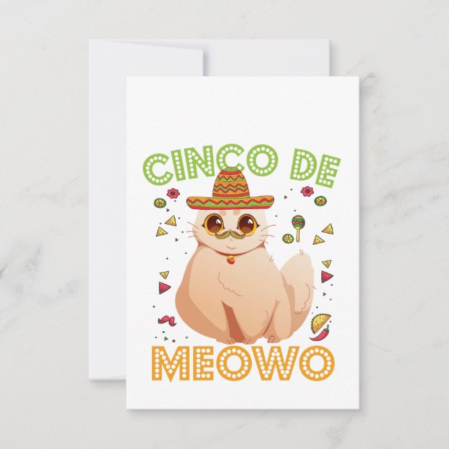 Cinco De Mayo Funny Mexican Cat Cindo De Mayo Gift Thank You Card (Front)