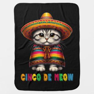 Cinco De Mayo Funny Mexican Cat Sombrero Meow Baby Blanket