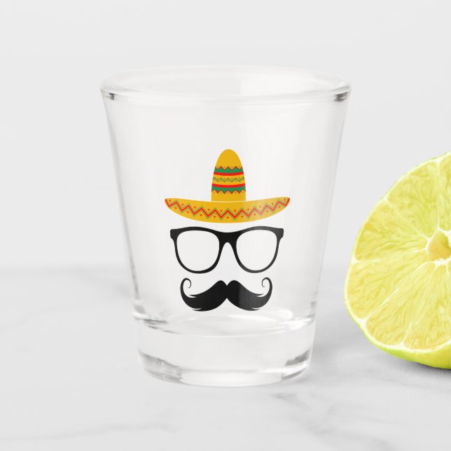 Cinco De Mayo Funny Party Sombrero Mustache Shot Glass (Front)