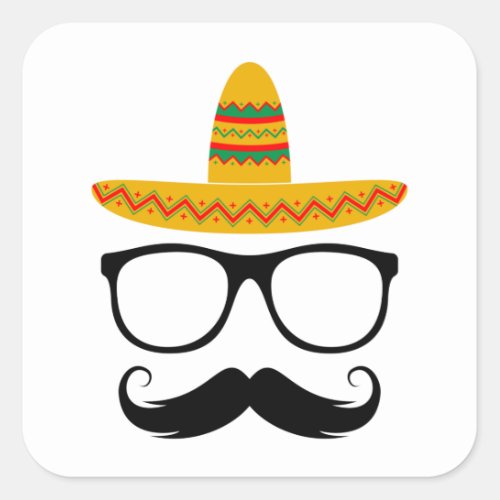 Cinco De Mayo Funny Party Sombrero Mustache Square Sticker