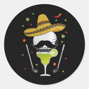 Cinco De Mayo Golf Byl With Sombrero And Margarita Classic Round Sticker