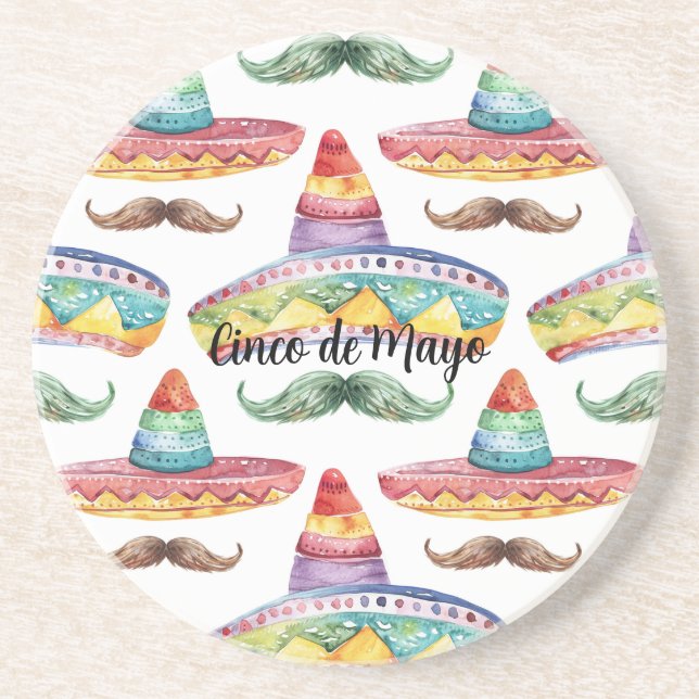 Cinco de Mayo Green Brown Mustaches Coaster (Front)
