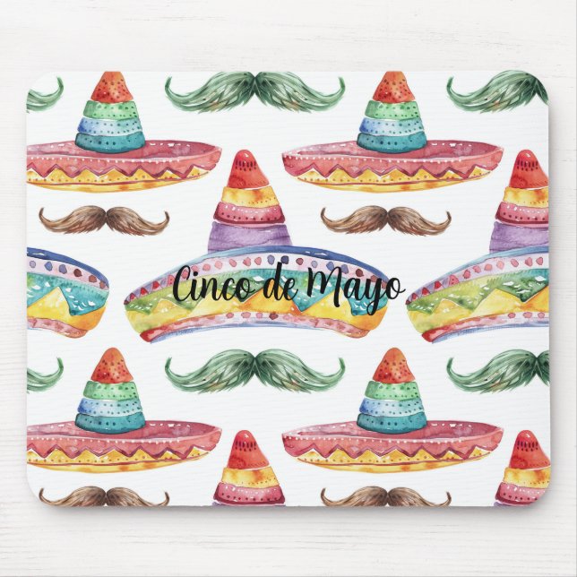 Cinco de Mayo Green Brown Mustaches Mouse Pad (Front)