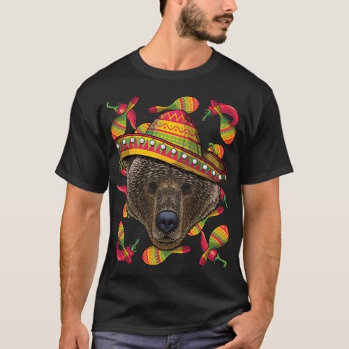 Cinco de Mayo Grizzly Bear Sombrero Mexican Bear F T_Shirt