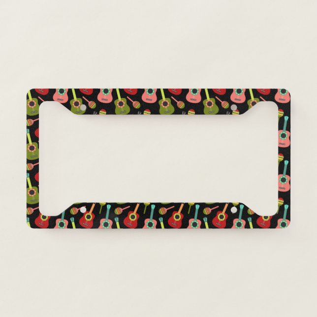 Cinco de Mayo Guitars Maracas Mexican Music Lover License Plate Frame (Front)