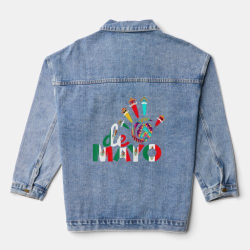 Cinco De Mayo  Hand Print Mexican Hat 2  Denim Jacket