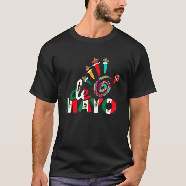 Cinco De Mayo  Hand Print Mexican Hat T-Shirt (Front)
