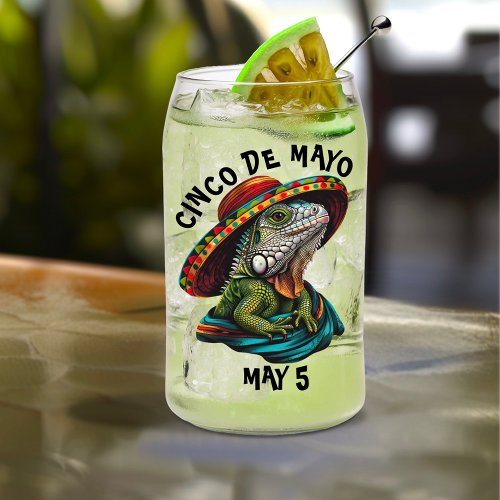 Cinco de Mayo Iguana Wearing Sombrero  Serape Can Glass