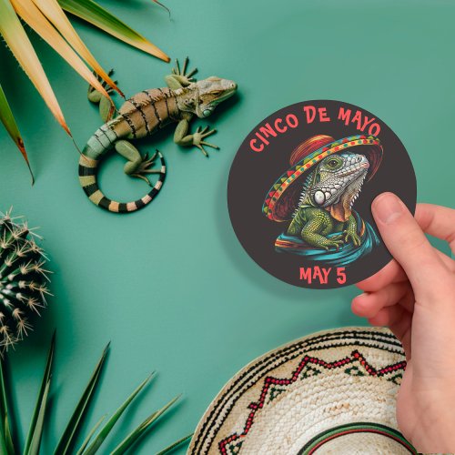 Cinco de Mayo Iguana Wearing Sombrero  Serape Classic Round Sticker