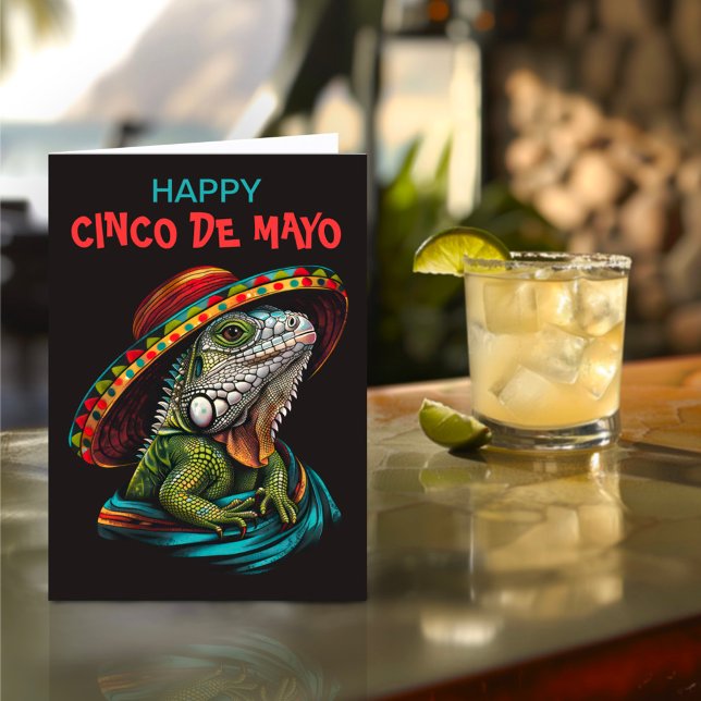Cinco de Mayo Iguana Wearing Sombrero & Serape Holiday Card (Creator Uploaded)