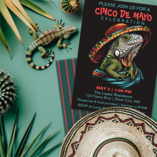 Cinco de Mayo Iguana Wearing Sombrero  Serape Invitation
