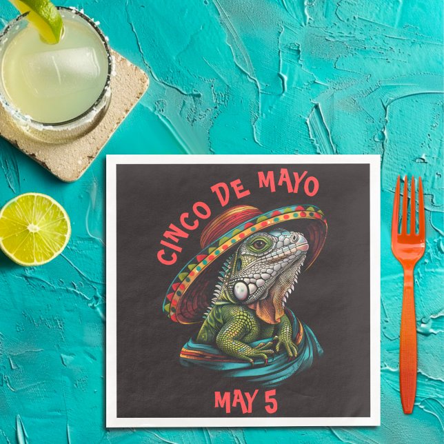 Cinco de Mayo Iguana Wearing Sombrero & Serape Paper Dinner Napkins (Creator Uploaded)